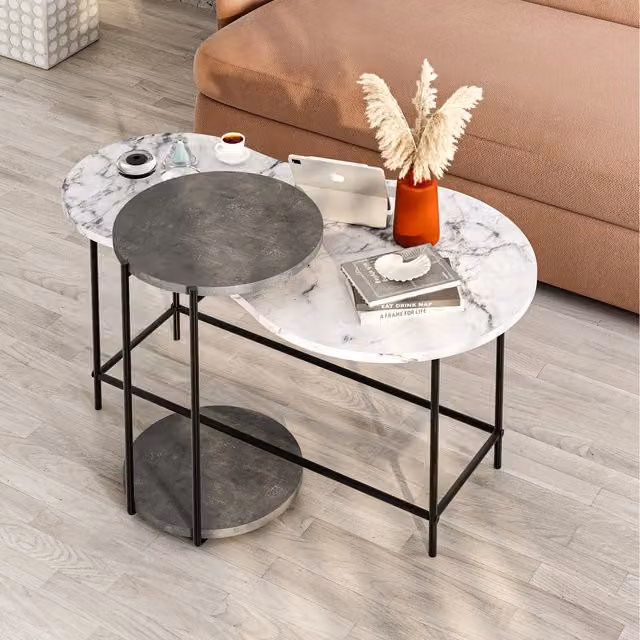 Decortie Cuddle Modern Nesting Coffee Table with Marble Tops in Grey and Multicolour – 1