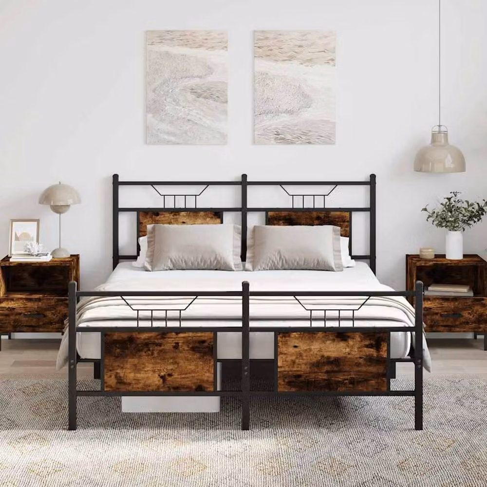 Berkfield Home Smoked Oak Bed Frame in Brown, W/D/H: 140 x 190 cm – 2