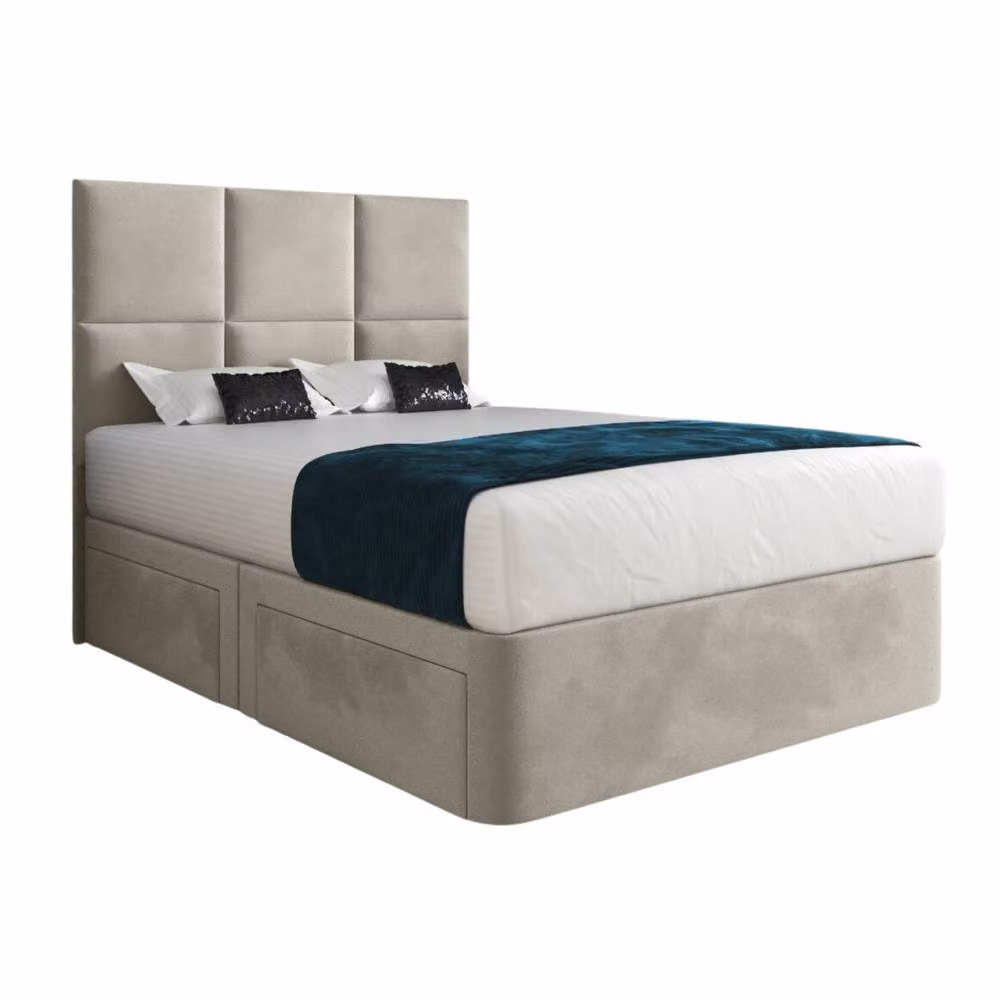 Casani Godalming Small Single Upholstered Divan Bed Frame with Floorstanding Headboard and Drawers in Beige – 3