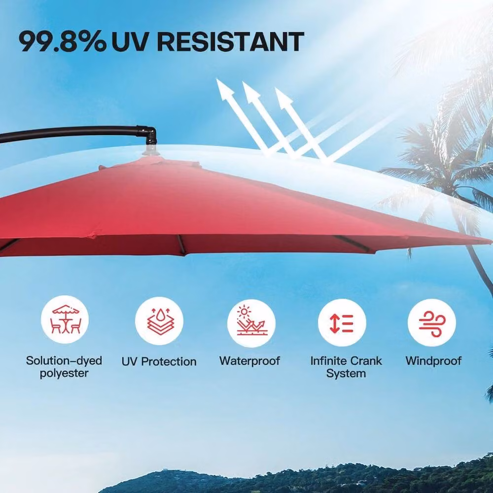 Hinsinc Red 3m Cantilever Garden Parasol with Polyester Canopy and Steel Frame – 5