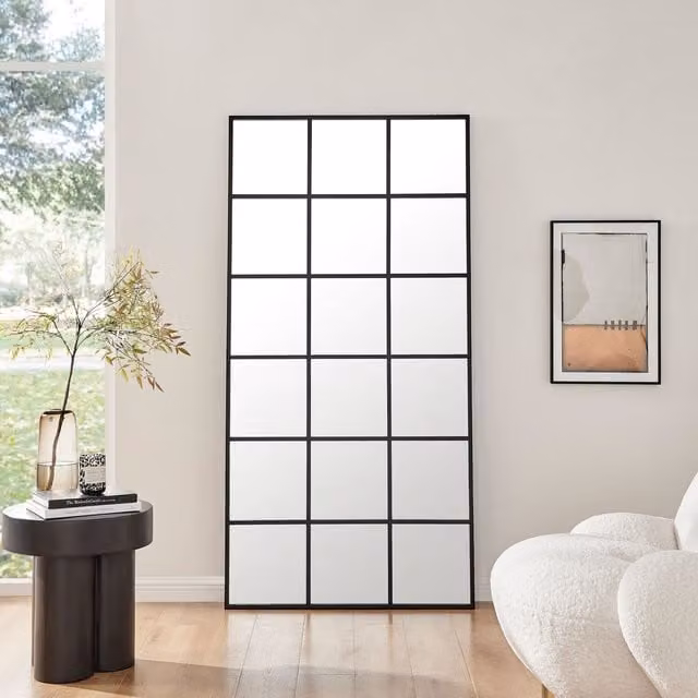 FurnitureboxUK Yoko Full Length Lean To Large Window Wall Mirror with Black Metal Frame