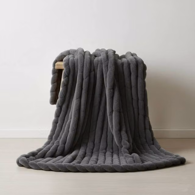 Snug City Grey Striped Woven Cord Blanket, W/D/H: 150 x 200 cm