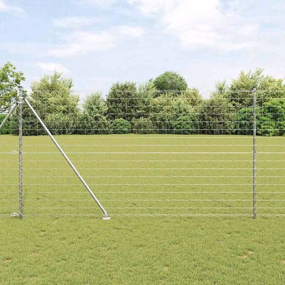 Berkfield Home Euro Fence with 7 Spike Posts, Galvanised Steel, Silver, W: 10 m, H: 1.5 m – 2