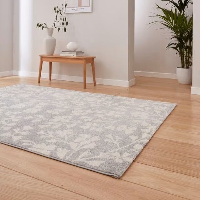 Catherine Lansfield Grace Floral Grey Rectangular Rug