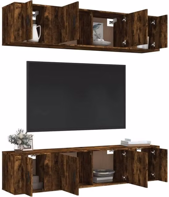 Berkfield Home Classic 6 Piece TV Cabinet Set in Smoked Oak and Brown Engineered Wood