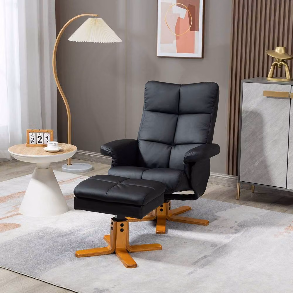STILVORA Black Synthetic Leather Recliner Chair with Integrated Ottoman Storage Footstool – 2