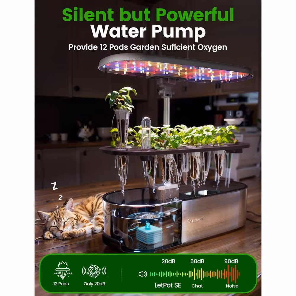 Letpot Smart Hydroponic Growing System with 12 Pods, LED Light and Water Tank, Silver – 4