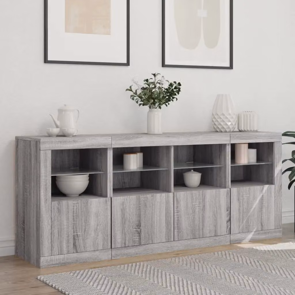 Berkfield Home Modern Sideboard with Integrated LED Lights in Grey Sonoma, W/D/H: 163 x 37 x 67 cm – 3