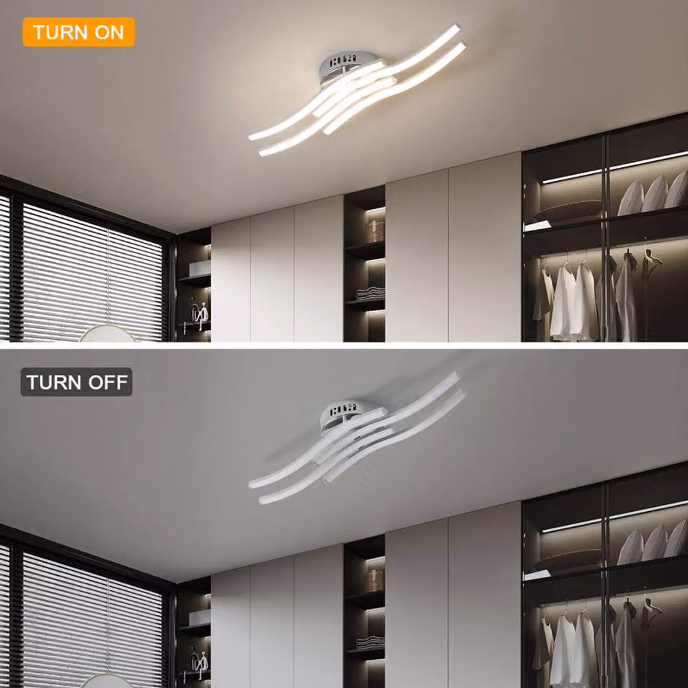 COMELY Modern Curved 24W Ceiling Light in Silver with 4500K Cool White Light – 3