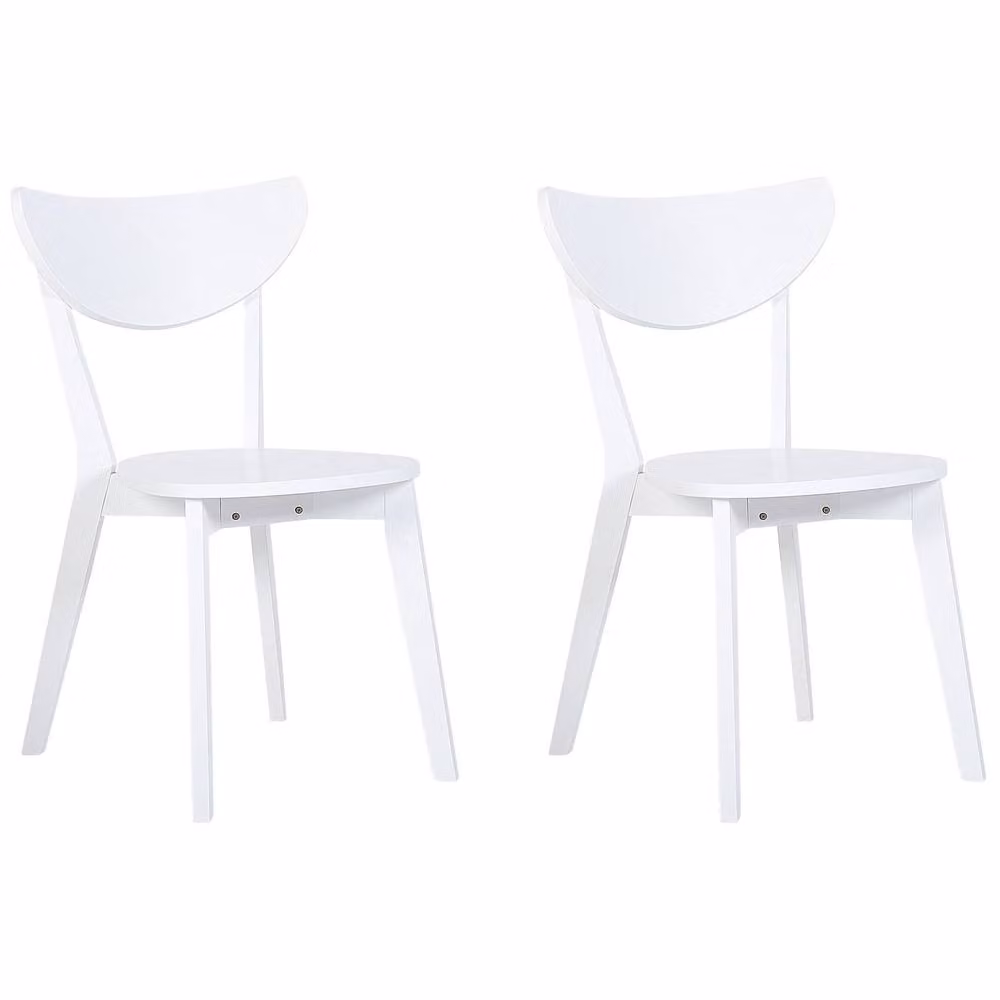 Wyld and Coco Set of 2 White Armless Dining Chairs with Curved Back and Rubberwood Seats – 2
