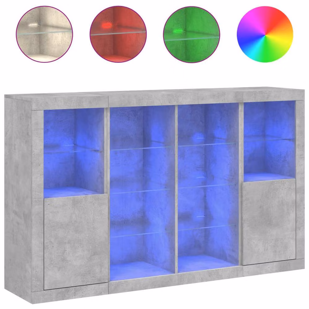 Berkfield Home Set of 3 Modern Sideboards with Integrated LED Lighting in Concrete Grey Matt Engineered Wood – 3