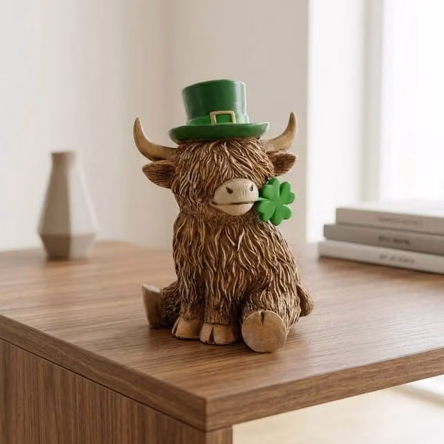 Garden Greatness Highland Cow Lucky Boy Ceramic Tabletop Ornament, Brown and Multicolour