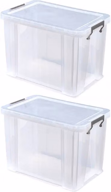 Whitefurze Allstore Set of 2 Plastic Document Storage Boxes with Lids, 26L, Transparent