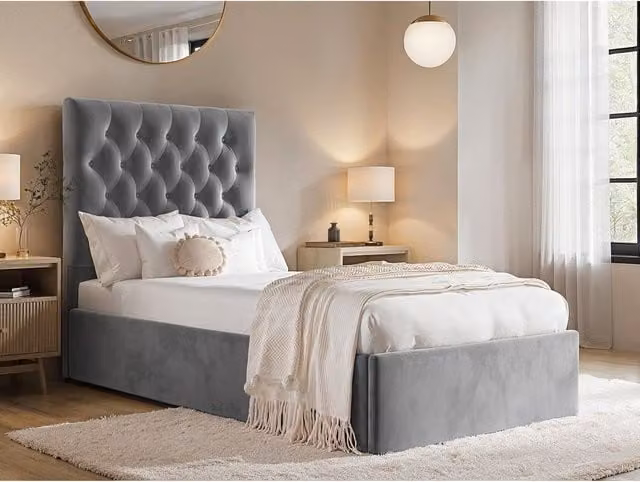 Flair Milan Grey Velvet Upholstered Single Ottoman Bed with Lift Up Base, W/D/H: 100 x 200 cm