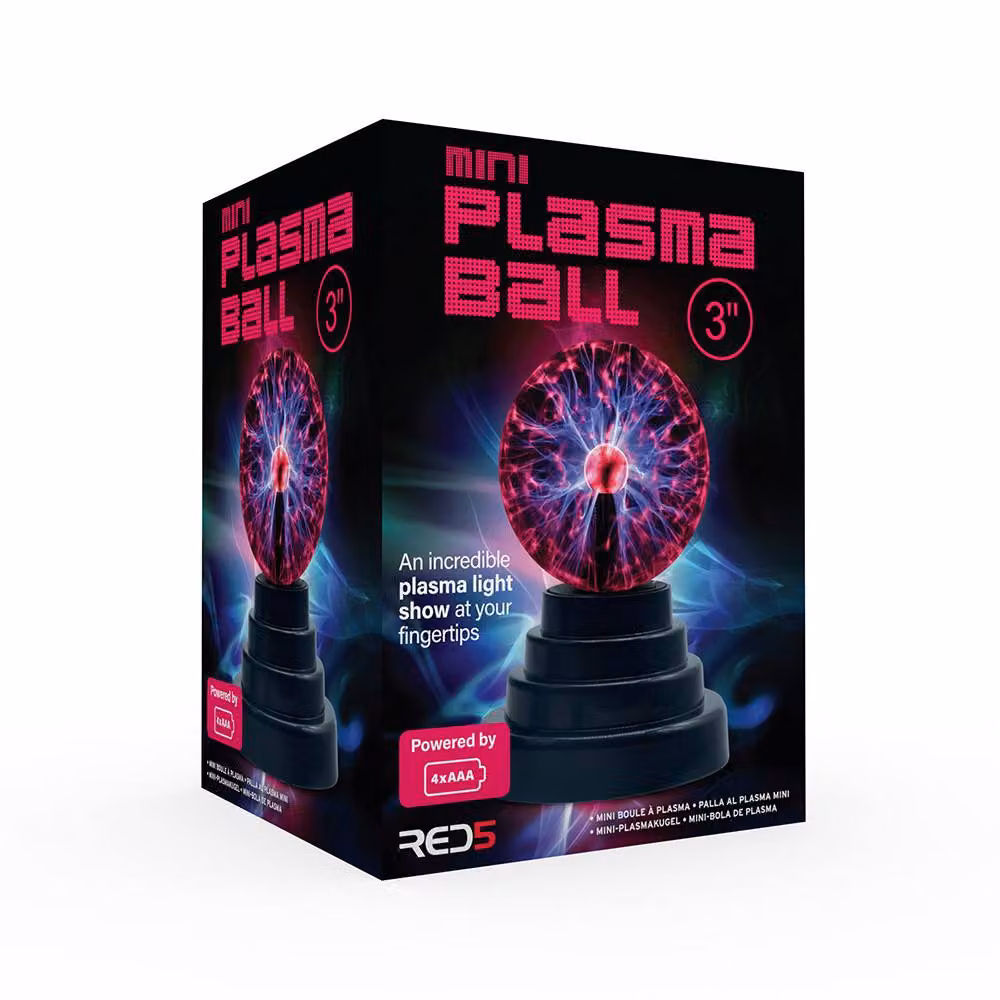 Menkind RED5 Battery Operated Mini Dynamic Plasma Ball Interactive Table Lamp in Black, H 15.0 cm x W 7.62 cm x D 7.62 cm – 3