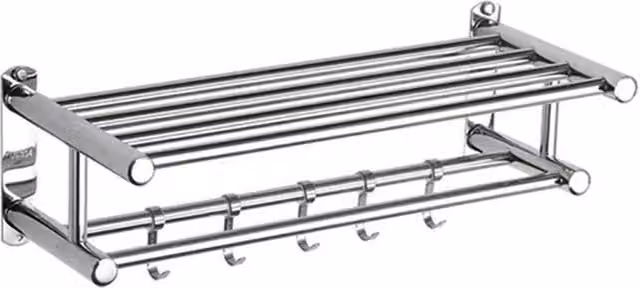 FORGEVIO Double Tier Wall Mounted Stainless Steel Towel Rail Holder in Silver, Width: 180 cm, Height: 180 cm