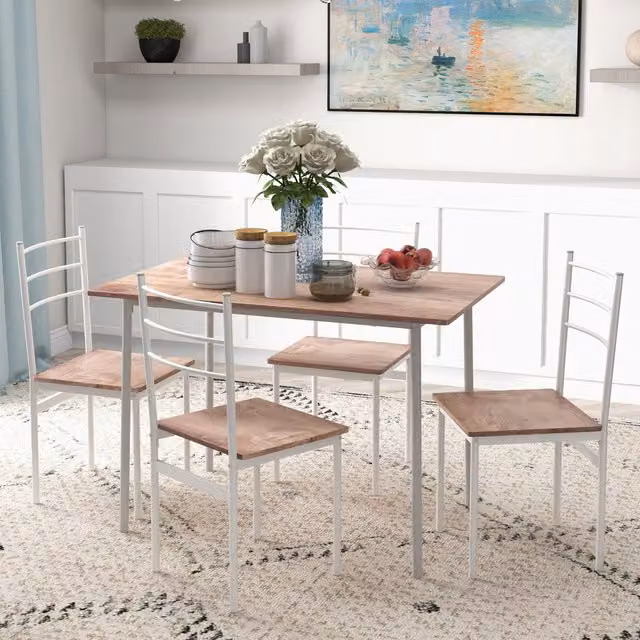 HOMCOM 5 Piece White Dining Table and 4 Chairs Set
