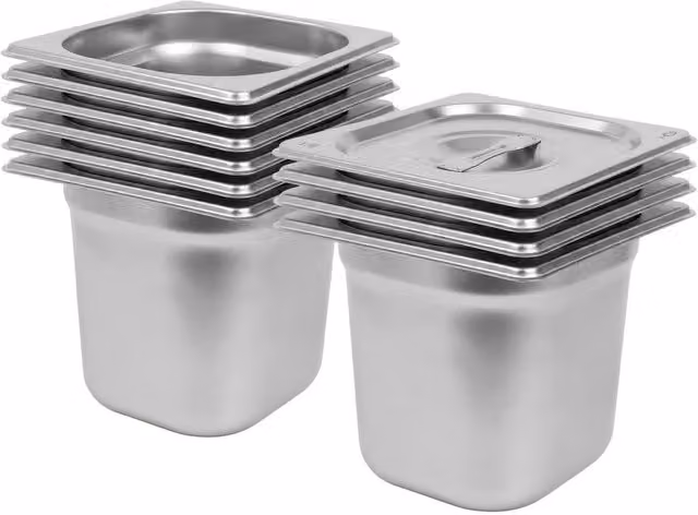 Argon Tableware Stainless Steel Gastronorm Containers with Lids, Silver, Set of 10 – 2