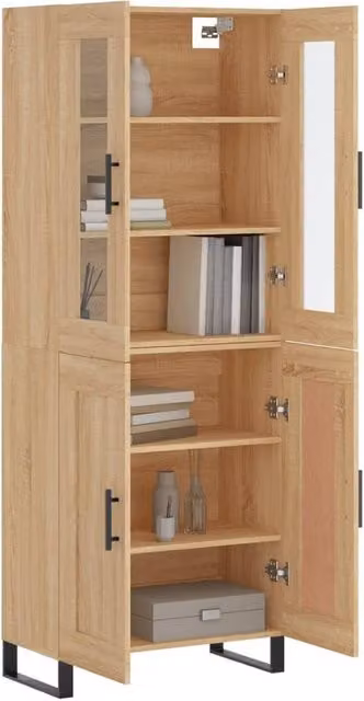 Berkfield Home Sonoma Oak Highboard in Light Oak, W/D/H: 69.5 x 34 x 180 cm