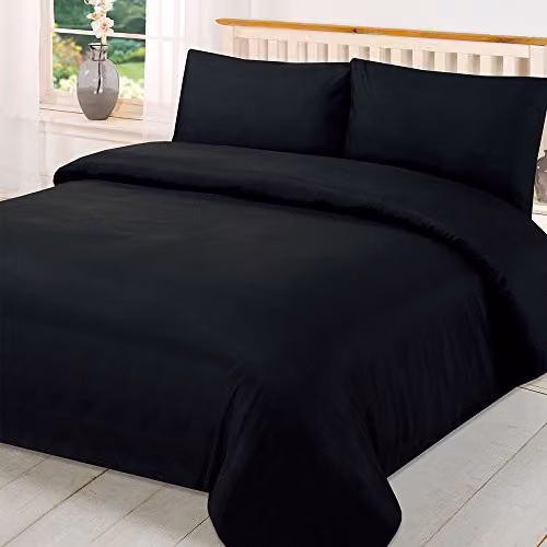 Brentfords Plain Dyed Microfibre Duvet Cover and Pillowcase Set in Black, 220 x 220 cm