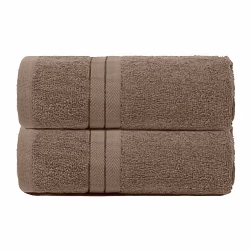 Brentfords 2 Pack of Super Soft 100% Cotton Bathroom Hand Towels in Light Brown and Beige – 1