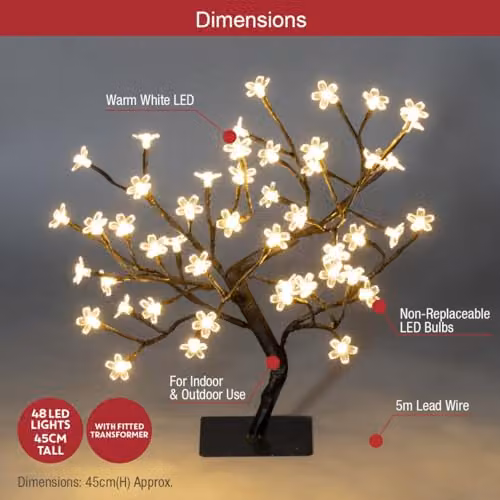 The Christmas Workshop 76460 Blossom Tree with 48 Warm White LEDs, White, H 45 cm, W 14.5 cm, D 14.5 cm – 2