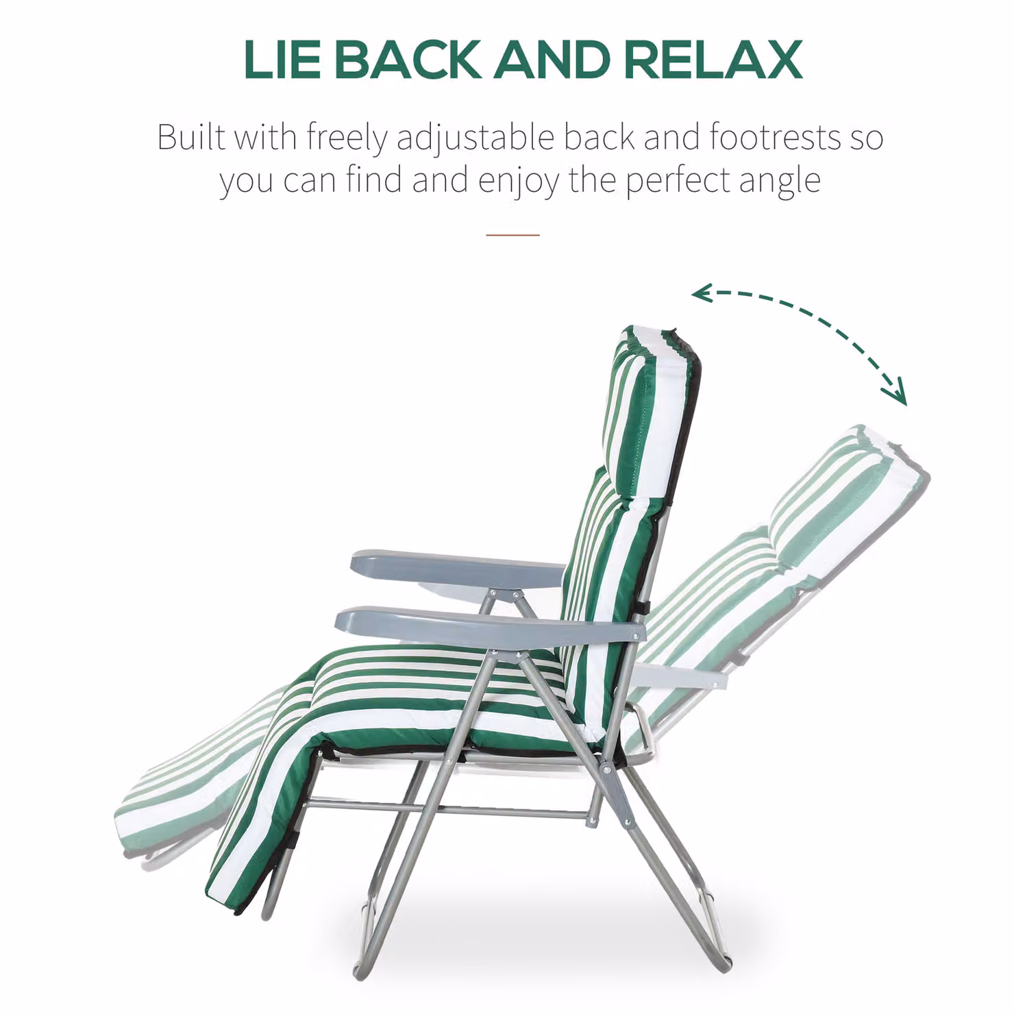Outsunny Set of 2 Adjustable Sun Lounger Reclining Chairs with Weatherproof Cushions in Green and Grey – 3