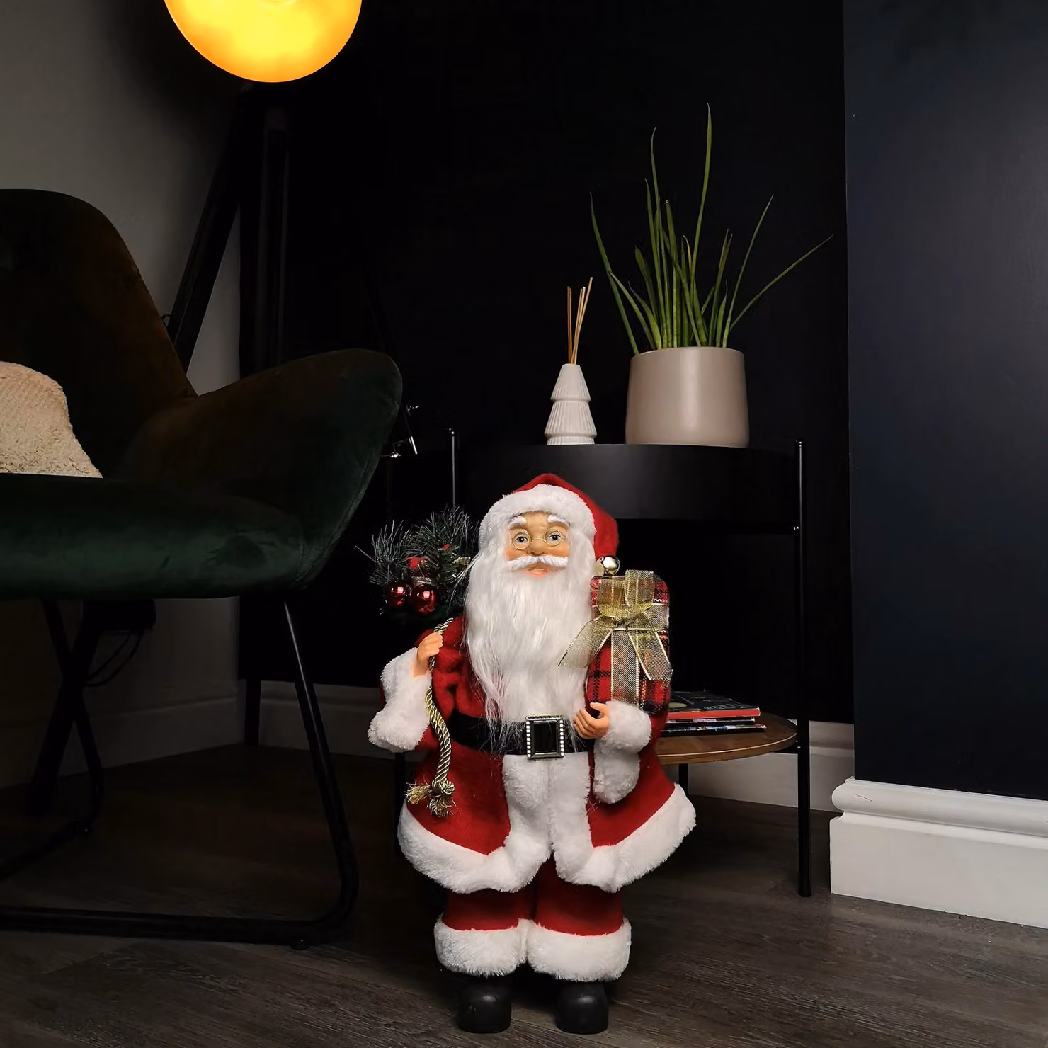 Samuel Alexander Red Standing Santa Claus Tabletop Christmas Decoration with Present and Green Sack, Height: 40 cm – 2