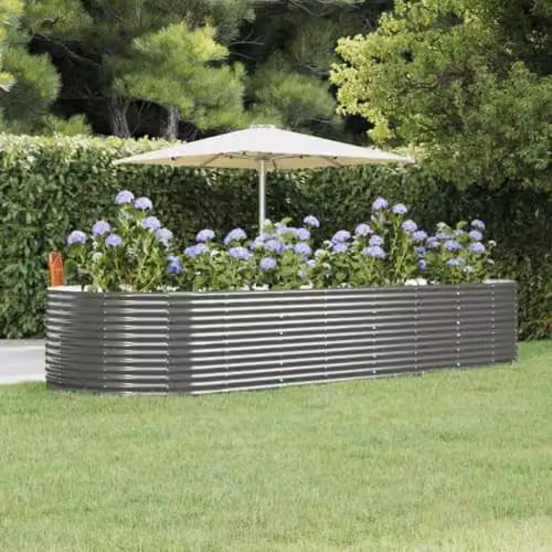 vidaXL Grey Galvanised Steel Raised Bed for Vegetable, Herb or Ornamental Gardens W: 367 cm, D: 140 cm, H: 68 cm – 2