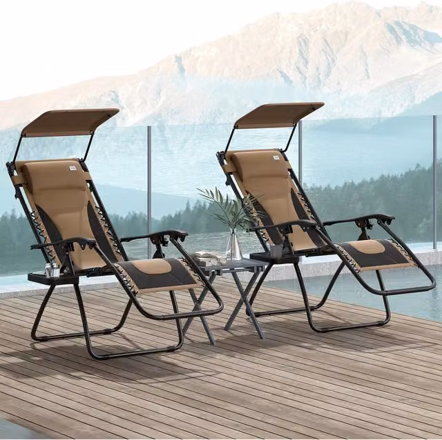 Outsunny Zero Gravity Folding Reclining Patio Lounger Chairs, 2-Piece Set, Brown