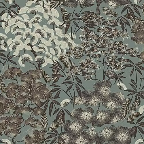 Grandeco Hisea Oriental Blossom Botanical Floral Textured Wallpaper, Green and Brown