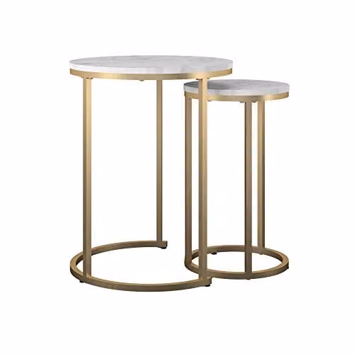 Dorel Home Furnishings Modern Nesting Tables with White Marble Look Tops and Gold Metal Frame, W/D/H: 45 x 45 x 57 cm