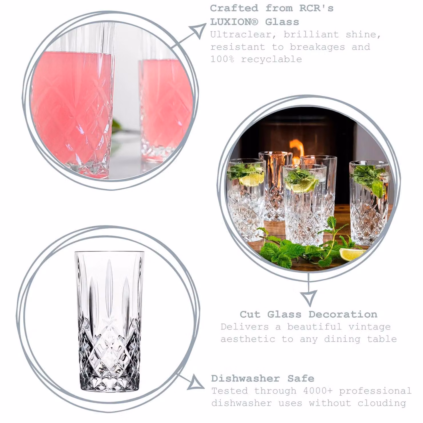 RCR Crystal Orchestra Set of 12 Clear Cut Glass Highball Cocktail Tumblers, 396 ml each – 2