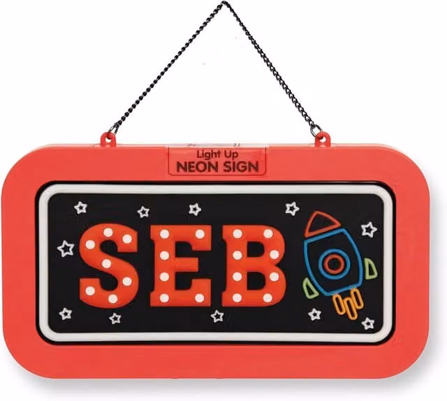 History & Heraldry Seb Pre-personalised Light-Up Neon Bedroom Sign in Black and Red