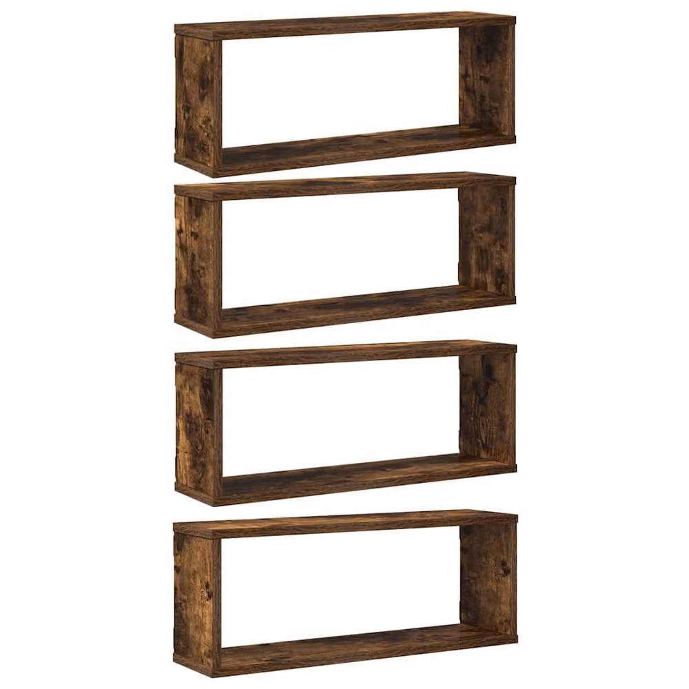 Berkfield Home Set of 4 Wall Mounted Cube Shelves in Smoked Oak Brown, W: 60 cm, D: 15 cm, H: 23 cm – 2