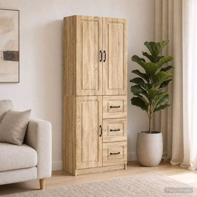 Berkfield Home Modern 2-Piece Cabinet Set in Sonoma Oak Brown with Hinged Doors and Internal Shelves – 1