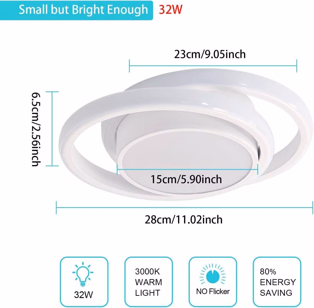 Goeco Modern Round LED Ceiling Light, 32 W, White, 3000 K Warm White – 3