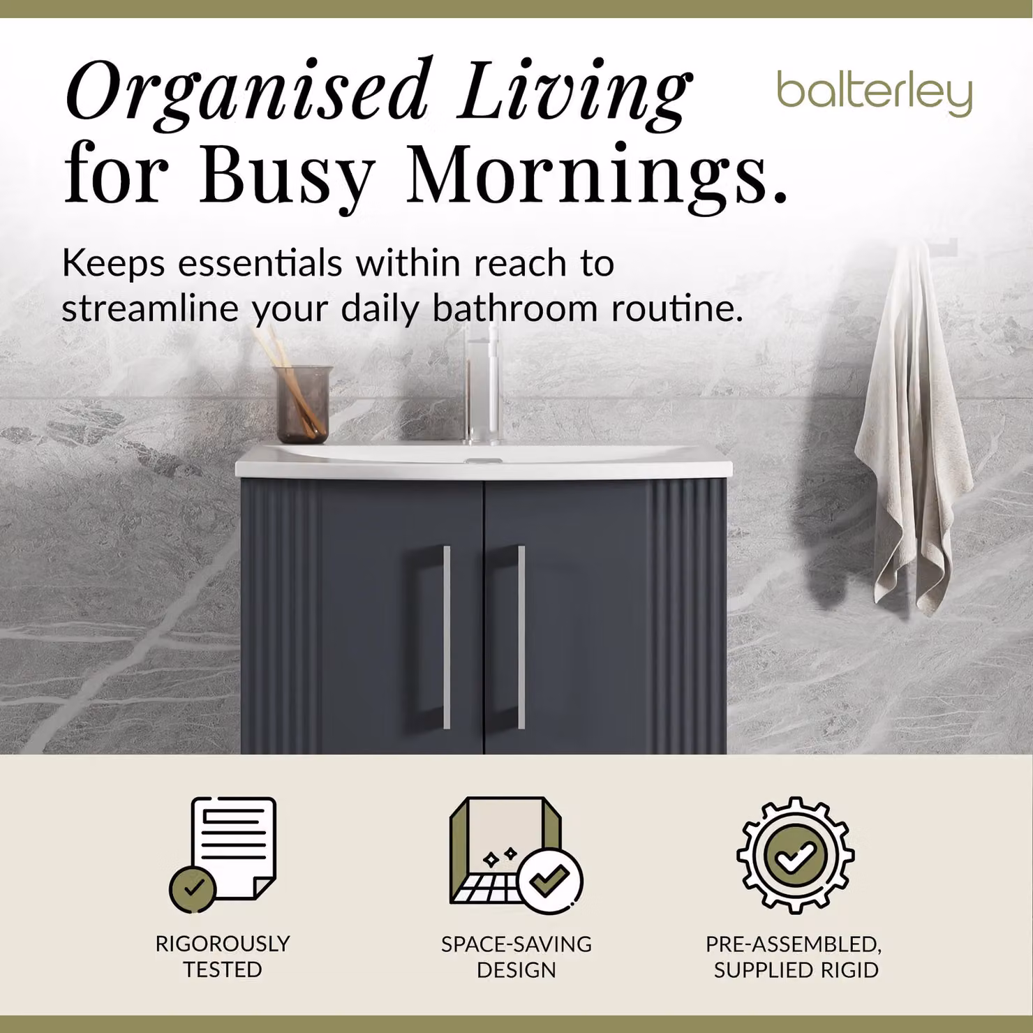 Balterley Floor Standing 2 Door Bathroom Vanity Unit with Curved Basin, Satin Dark Grey, W/D/H: 60 x 40 x 84 cm – 2