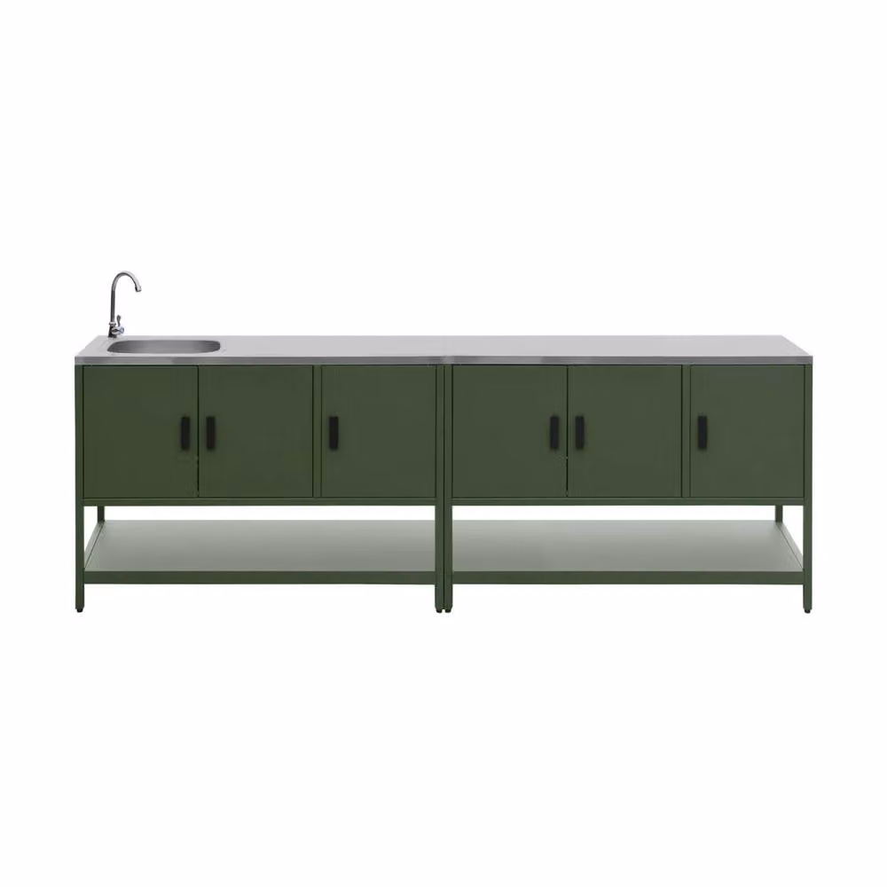 sweeek Modern 2-Module Stainless Steel Outdoor Kitchen in Green, W/D/H: 142 x 51 x 80 cm – 1