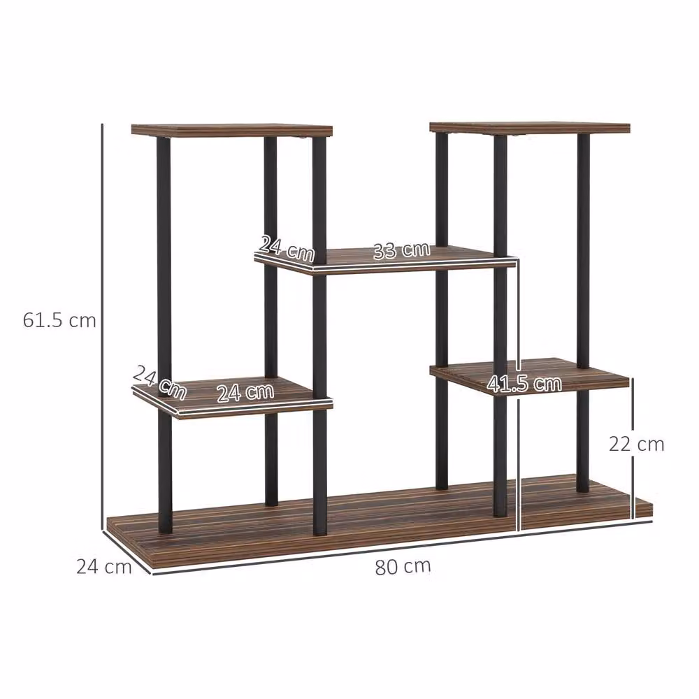STILVORA Industrial 4-Tier Plant Stand with 6 Shelves in Black Metal and Wood – 4