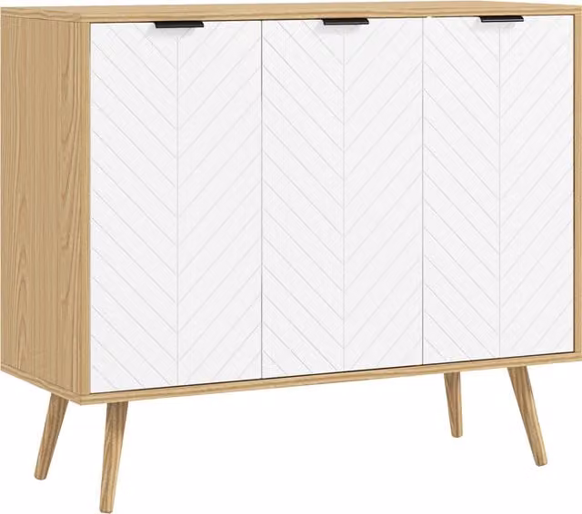 HOMCOM Modern White Sideboard and Buffet Cabinet with 3 Doors and Adjustable Shelves