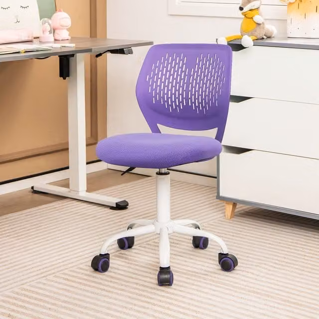 Costway Ergonomic Purple Fabric Task Chair for Children with Adjustable Height and Swivel Castors – 1