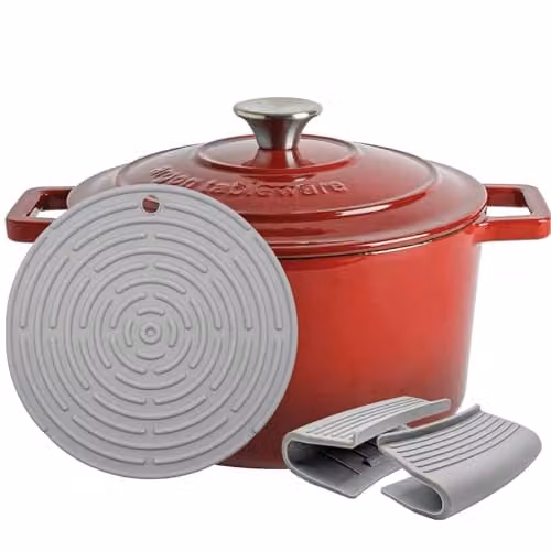Argon Tableware Red Enamelled Cast Iron Round Casserole Dish with Self-Basting Lid, 4.5L