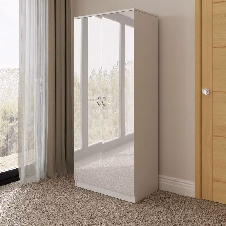 FLAVORA White Gloss 2 Door Modern Bedroom Wardrobe with Soft Close Hinged Doors