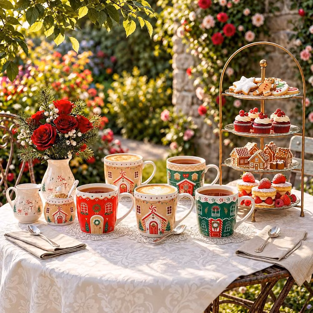 Simpa Christmas Village Bone China Mug Collection, Multicolour, Set of 6, 350ml per mug – 3