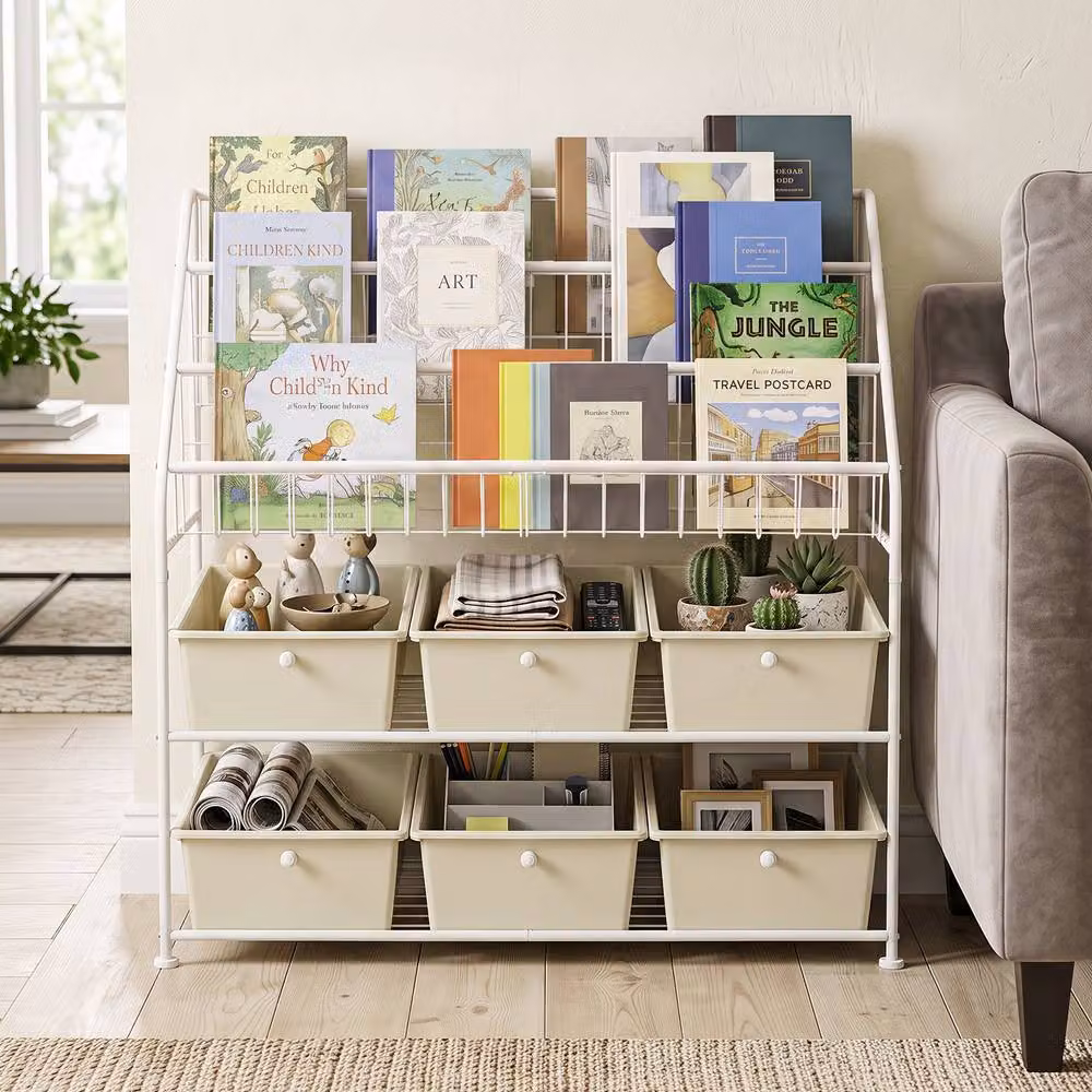 Costway 5-Tier Metal Storage Organiser with 6 Removable Drawers in White – 2