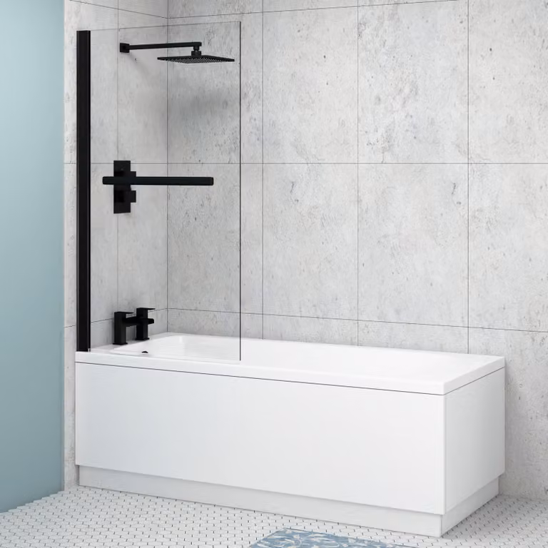 Cesar White Acrylic Square Bath with Square Bath Screen