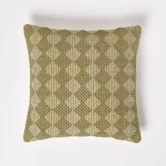 Homescapes Lima Handwoven Textured Green Square Cotton Cushion, W/D/H: 45 x 45 x 45 cm