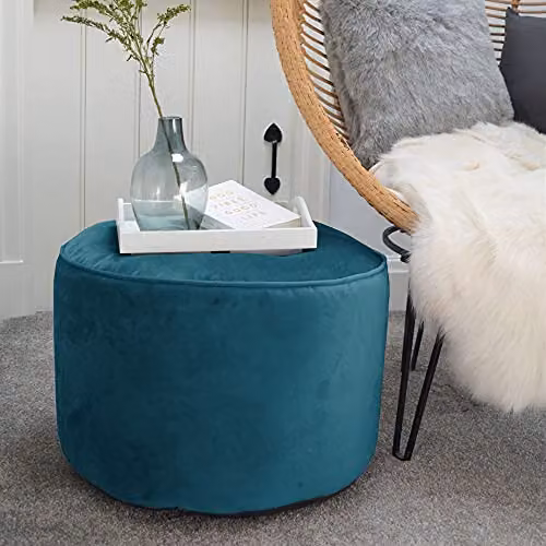 rucomfy Beanbags Velvet Cylindrical Pouffe Footstool in Petrol Blue, W55cm x H38cm – 2