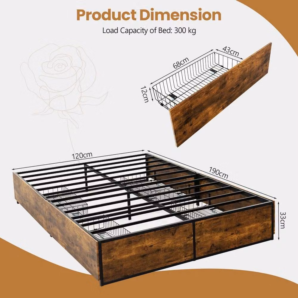 Kelvenix Small Double Industrial Metal Bed Frame in Brown, W/D/H: 120 x 200 cm – 2